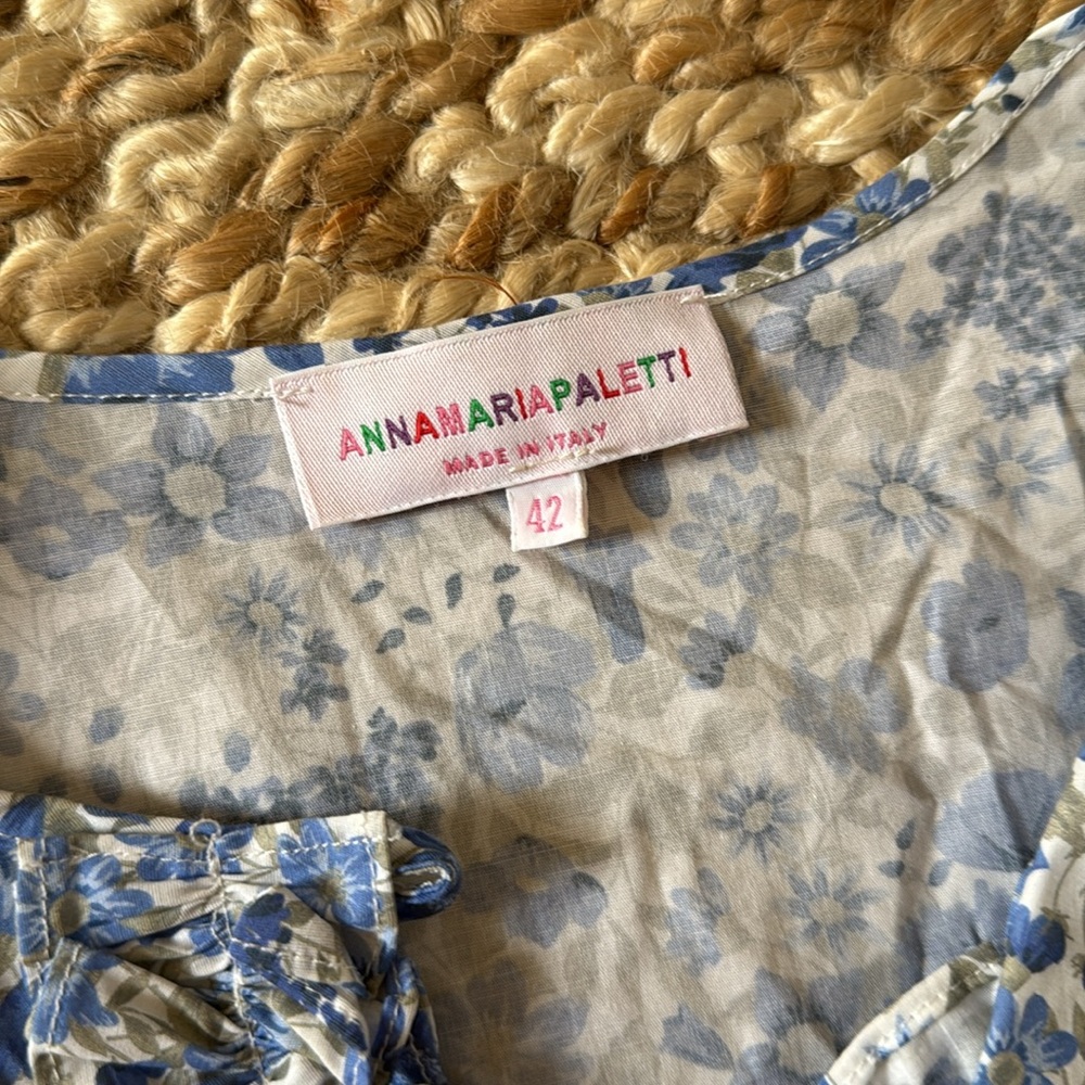 ANNA MARIA PALETTI Floral Blue and White cotton sleeveless shirt - Picture 2 of 6